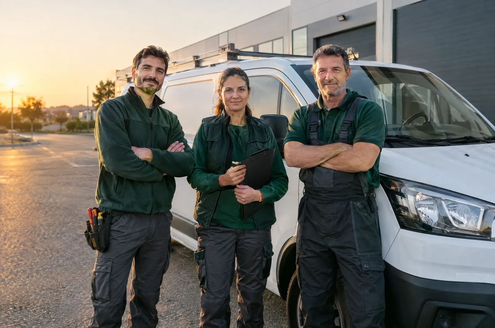 Instaladores junto a su furgoneta de trabajo